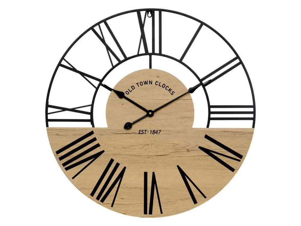 Grand Pendule murale en bois et métal esprit loft D 70 cm