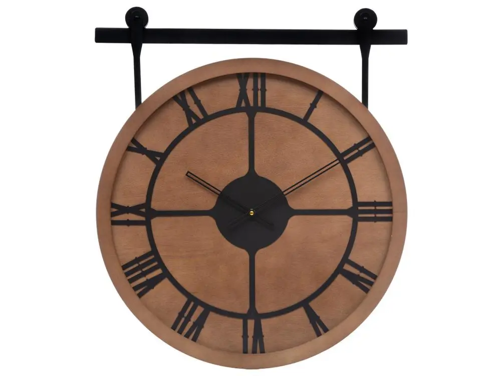 Grand Pendule murale en bois et métal style industriel D 60 cm