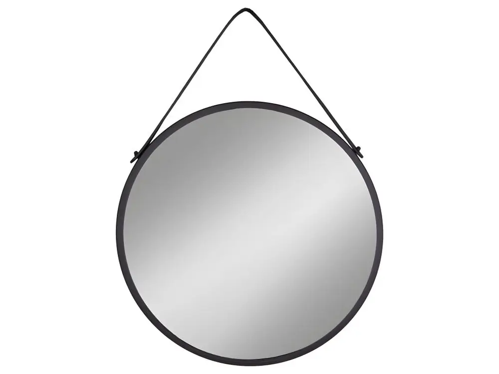 Trapani Miroir avec bande de suspente en cuir, noir.