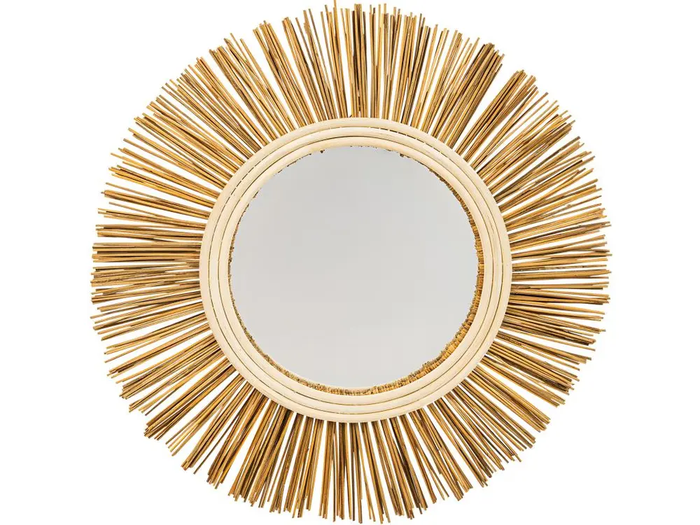 Miroir Mural - Design Rond Boho Bali (60 cm) - Loi Bois naturel