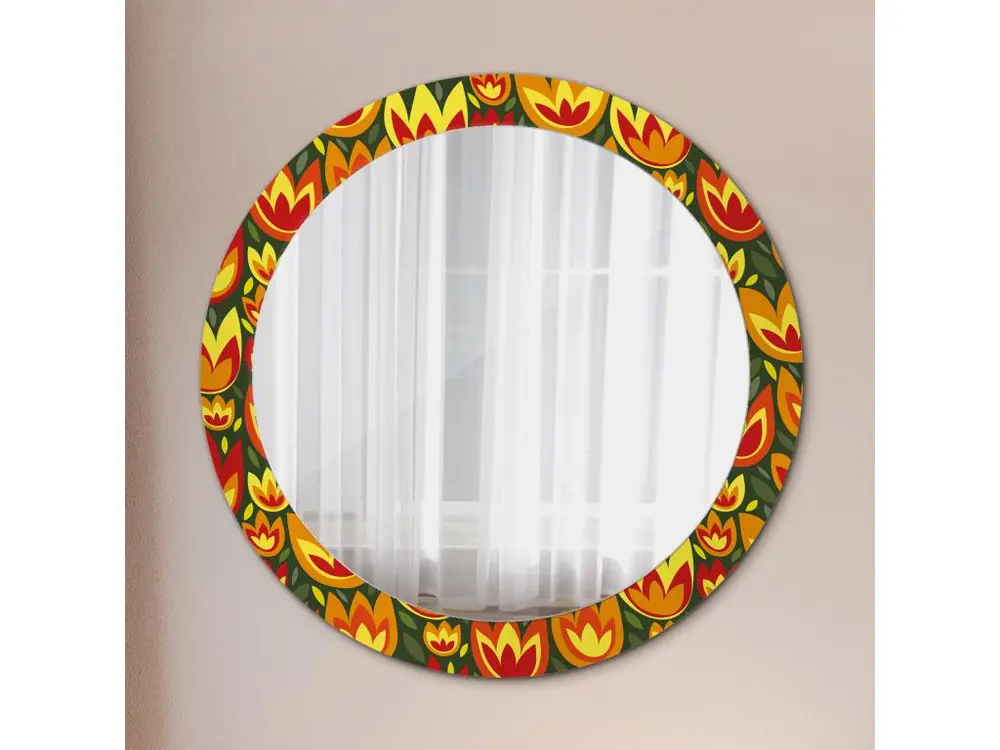 Miroir rond décoratif - Tulipes rétro - 80 cm