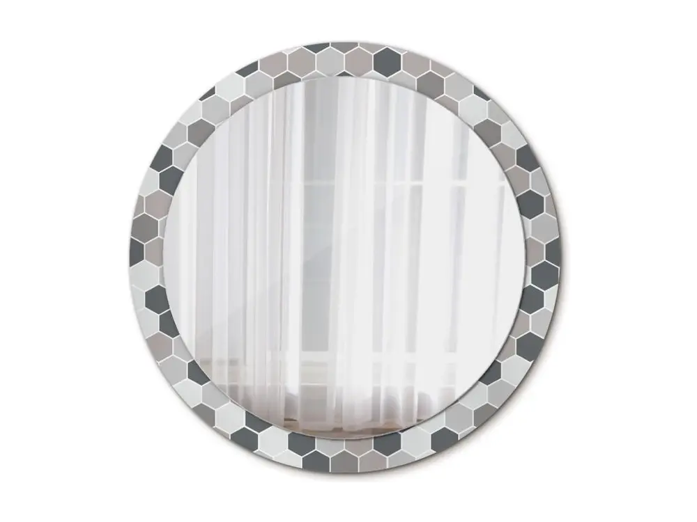 Miroir rond décoratif - Motif hexagonal - 90 cm