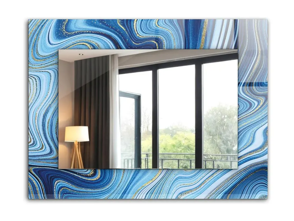 Miroir décoratif avec cadre motif bleu 80 x 60 cm