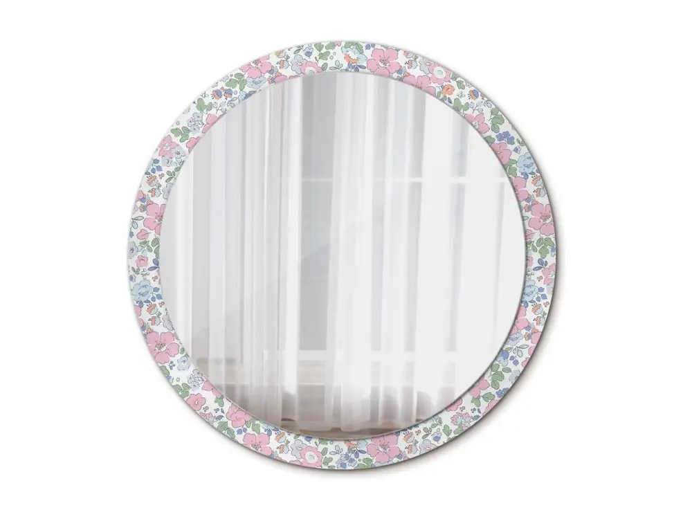 Miroir rond décoratif - Fleurs colorées - 100 cm