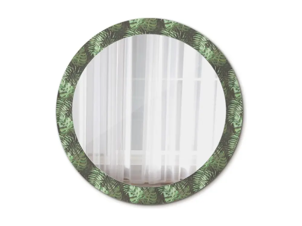 Miroir rond décoratif - Feuilles tropicales - 80 cm