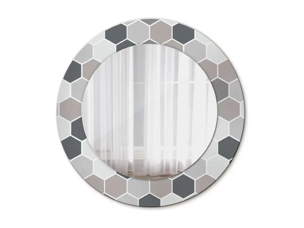 Miroir rond décoratif - Motif hexagonal - 50 cm