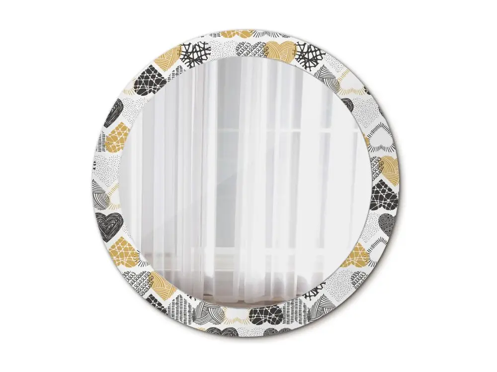 Miroir rond décoratif - Coeurs style Doodle - 80 cm