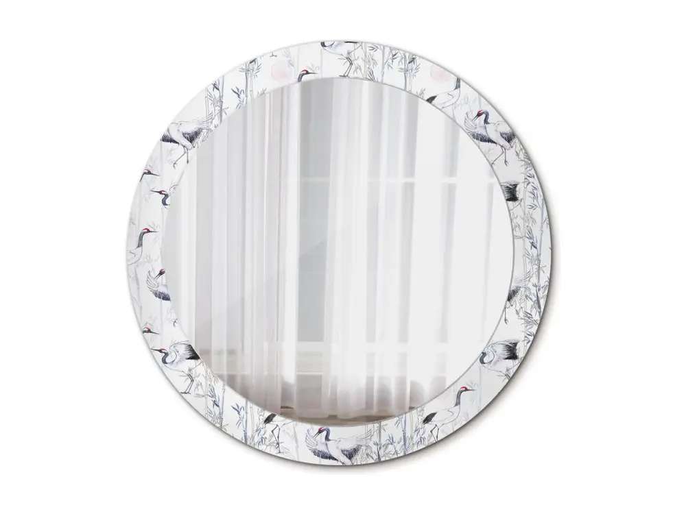 Miroir rond décoratif - Oiseaux Grues - 80 cm