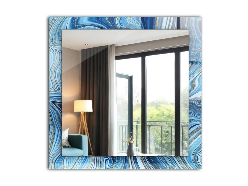 Miroir décoratif avec cadre motif bleu 60 x 60 cm