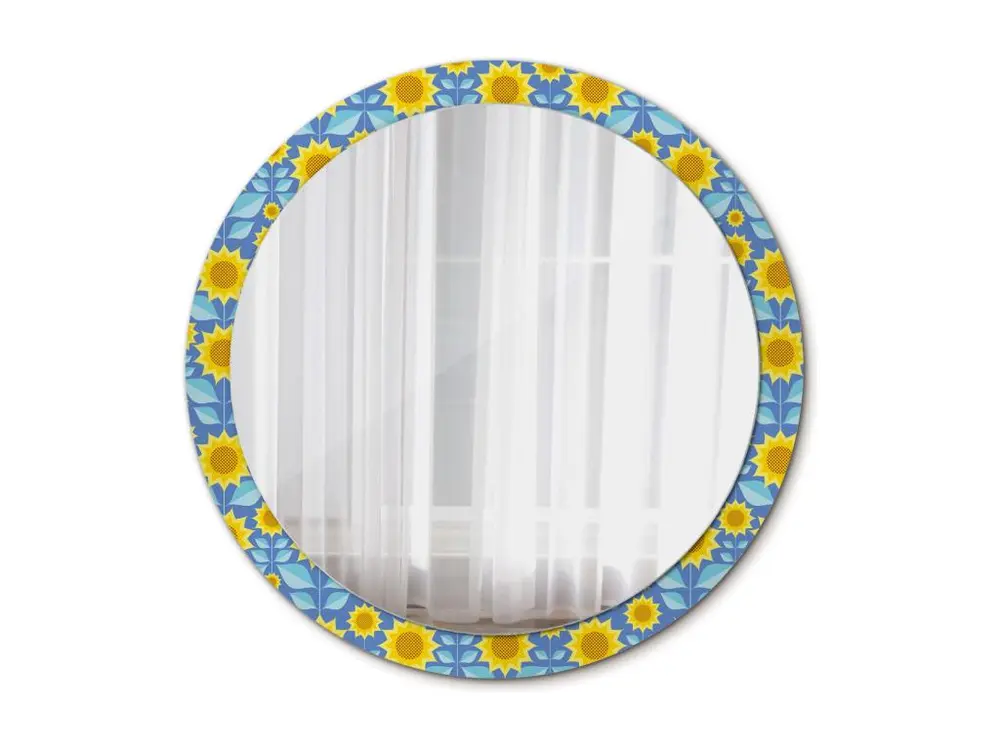 Miroir rond décoratif - Tournesols géométriques - 100 cm