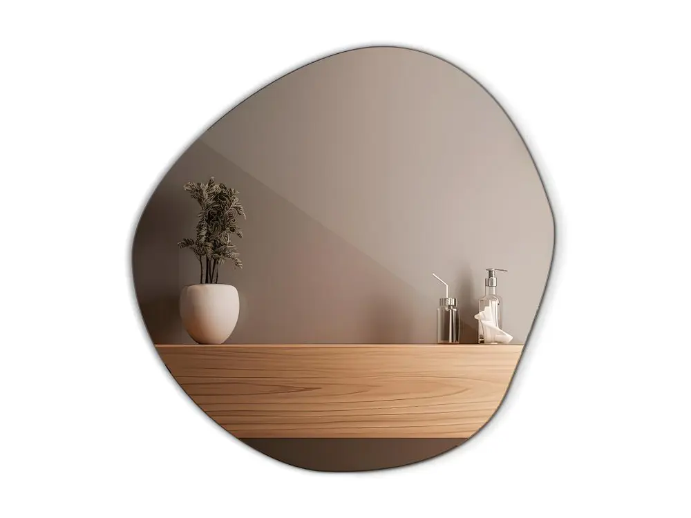 Miroir suspendu asymétrique pour la chambre Japandi 67 cm x 67,6 cm