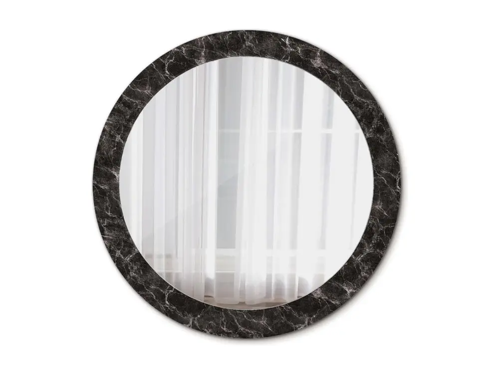 Miroir rond décoratif - Marbre noir - 80 cm