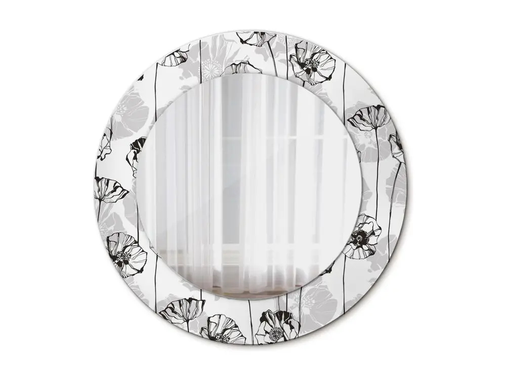 Miroir rond décoratif - Fleurs de coquelicots - 50 cm