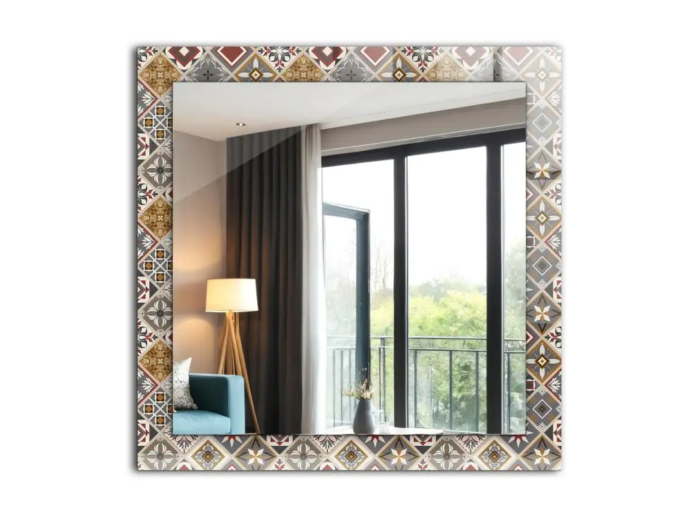 Miroir décoratif avec cadre Motifs carreaux colorés 60 x 60 cm