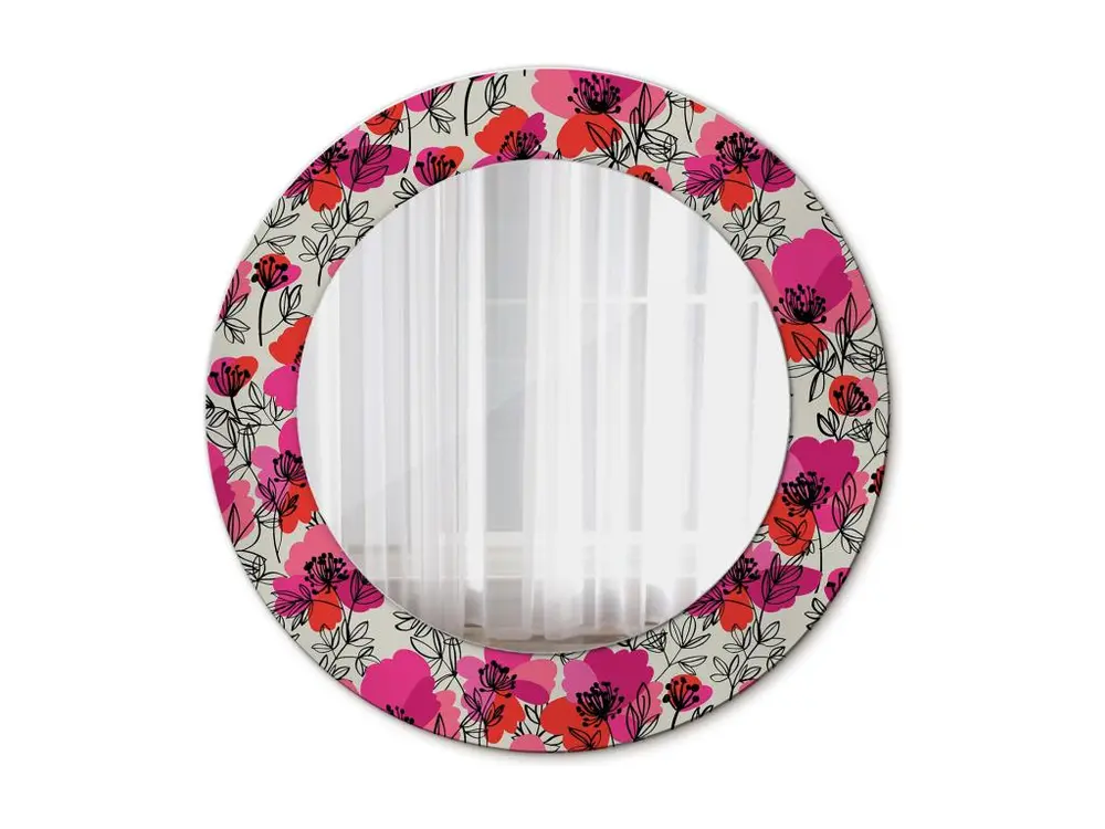 Miroir rond décoratif - Coquelicots roses - 50 cm