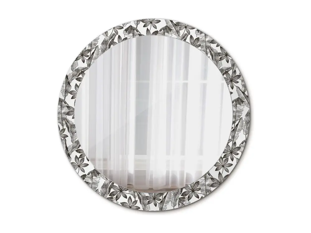 Miroir rond décoratif - Feuilles tropicales - 80 cm