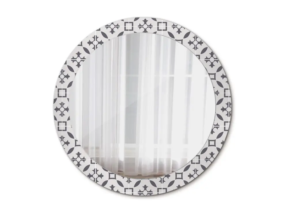 Miroir rond décoratif - Motif carrelage - 80 cm