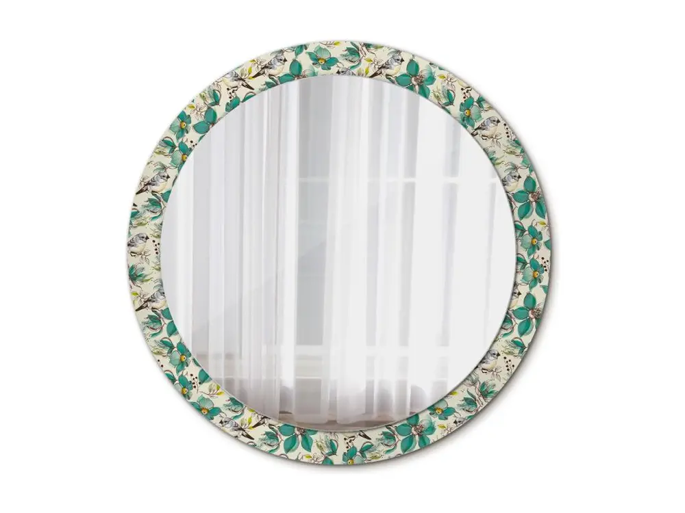 Miroir rond décoratif - Fleurs et oiseaux - 90 cm