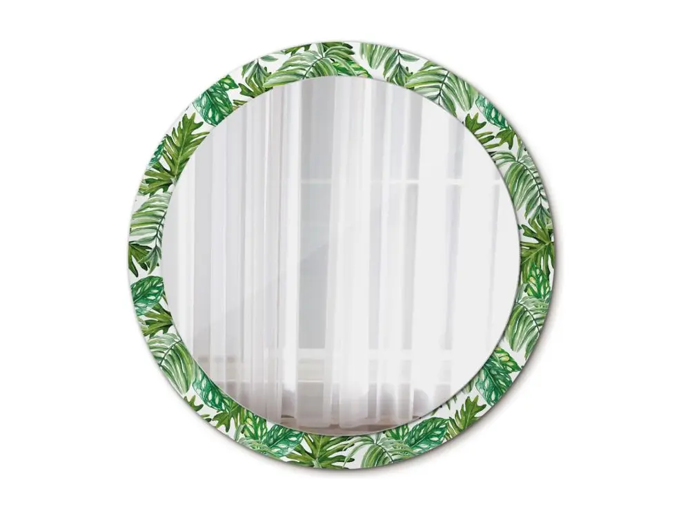 Miroir rond décoratif - Feuilles de jungle - 90 cm