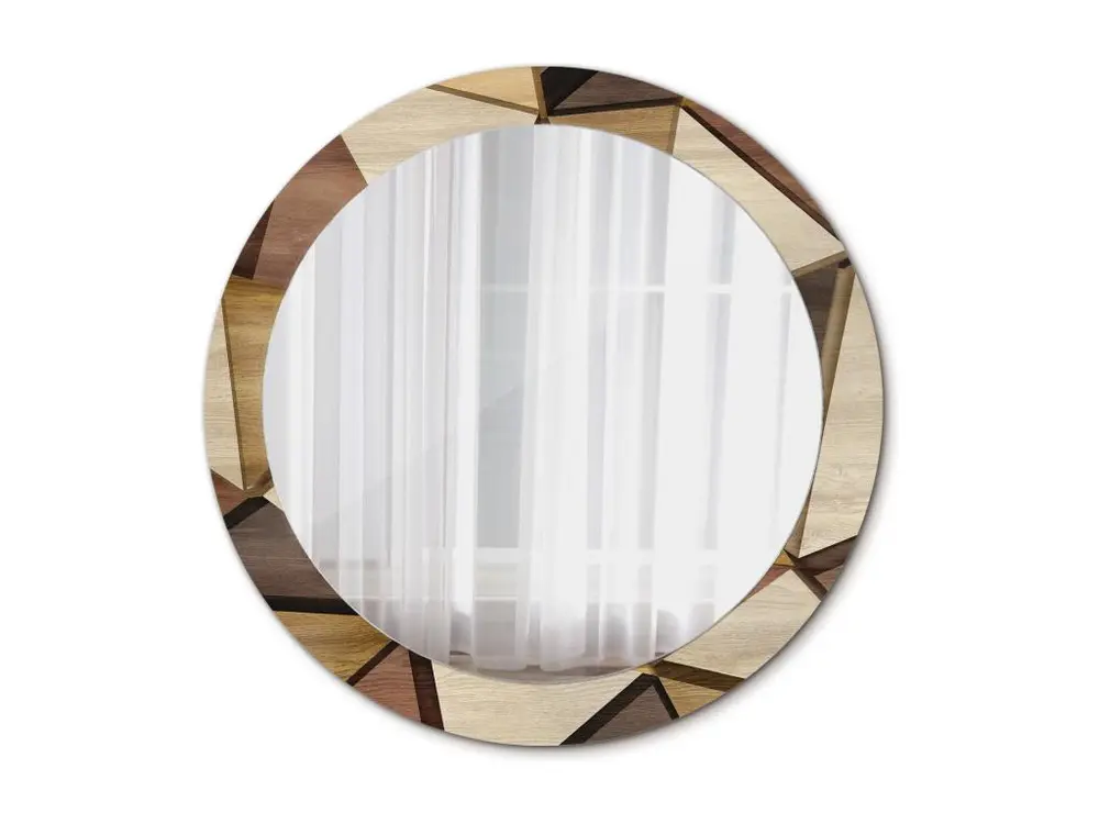 Miroir rond décoratif - Bois 3D géométrique - 80 cm