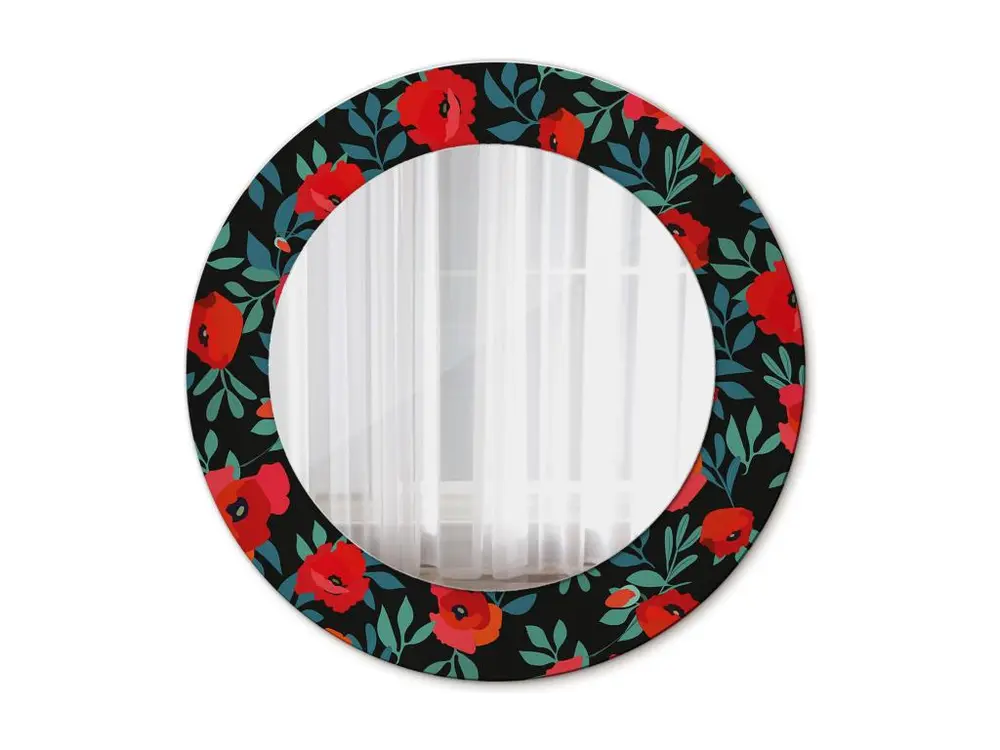 Miroir rond décoratif - Coquelicot rouge - 50 cm