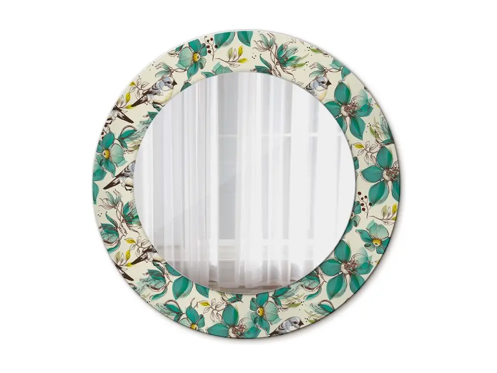 Miroir rond décoratif - Fleurs et oiseaux - 50 cm