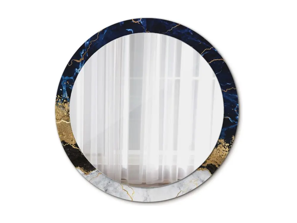 Miroir rond décoratif - Marbre bleu - 90 cm