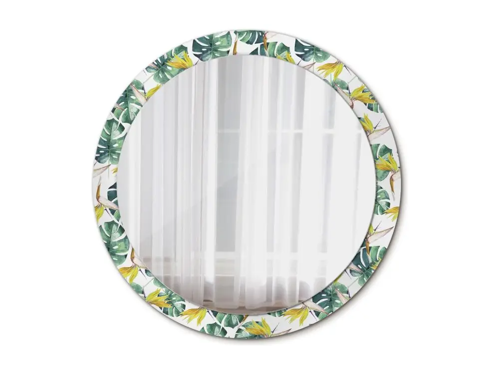 Miroir rond décoratif - Feuilles tropicales - 90 cm