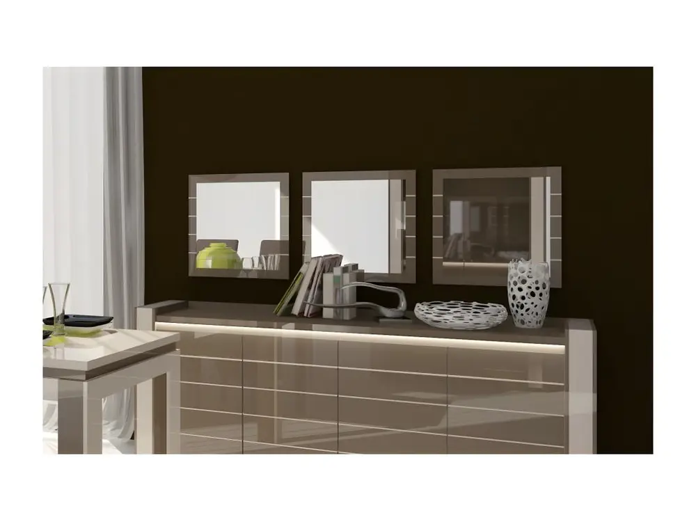 Lot de 3 miroirs LINA. Coloris cappuccino et blanc crème. Produit déco pour votre salon ou salle à manger. OFFRE LIMITEE.