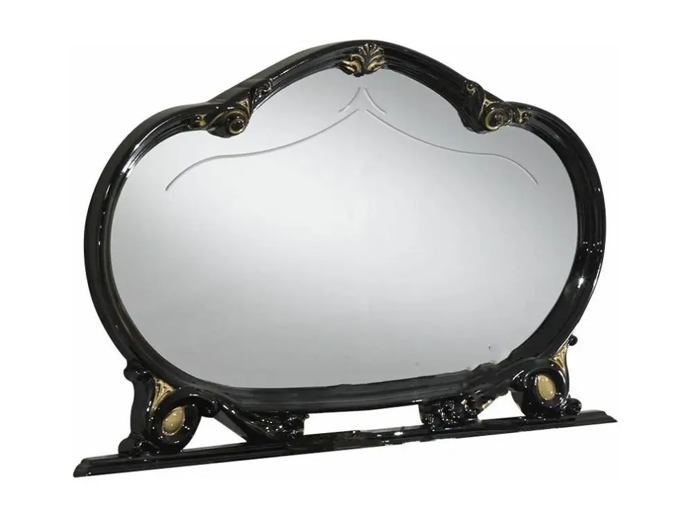 Miroir mural bois vernis laqué brillant noir et doré Lesly 130cm