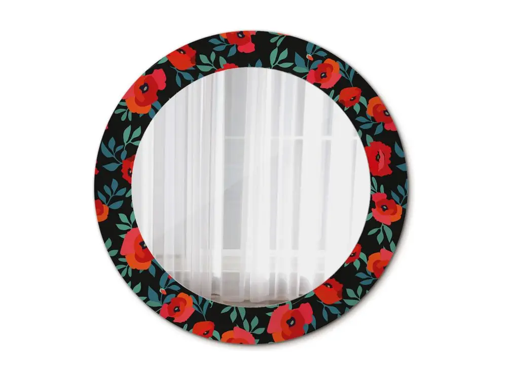 Miroir rond décoratif - Coquelicot rouge - 60 cm