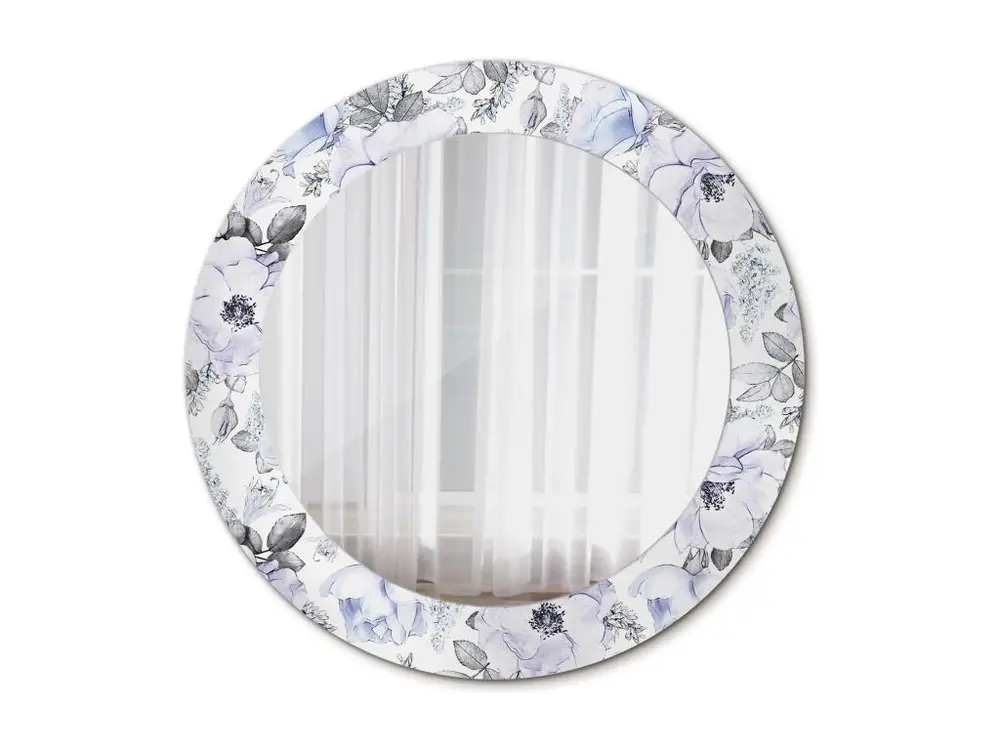 Miroir rond décoratif - Roses bleues - 60 cm