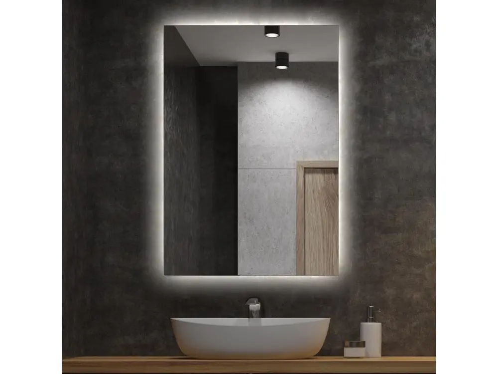 Miroir lumineux LED moderne pour la salle de bain 100 cm x 70 cm Lumière neutre