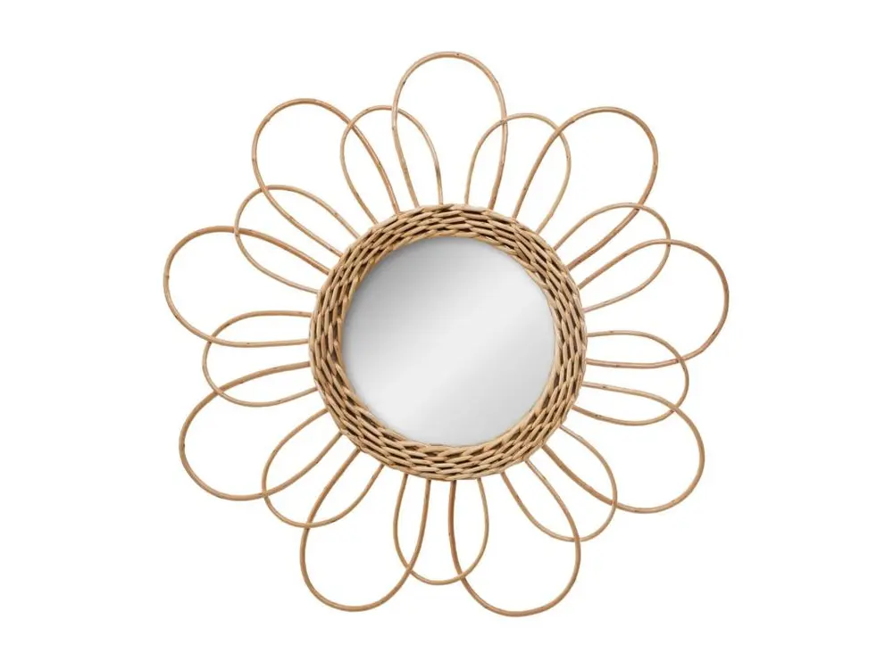 Miroir mural Fleur en Rotin D 38 cm