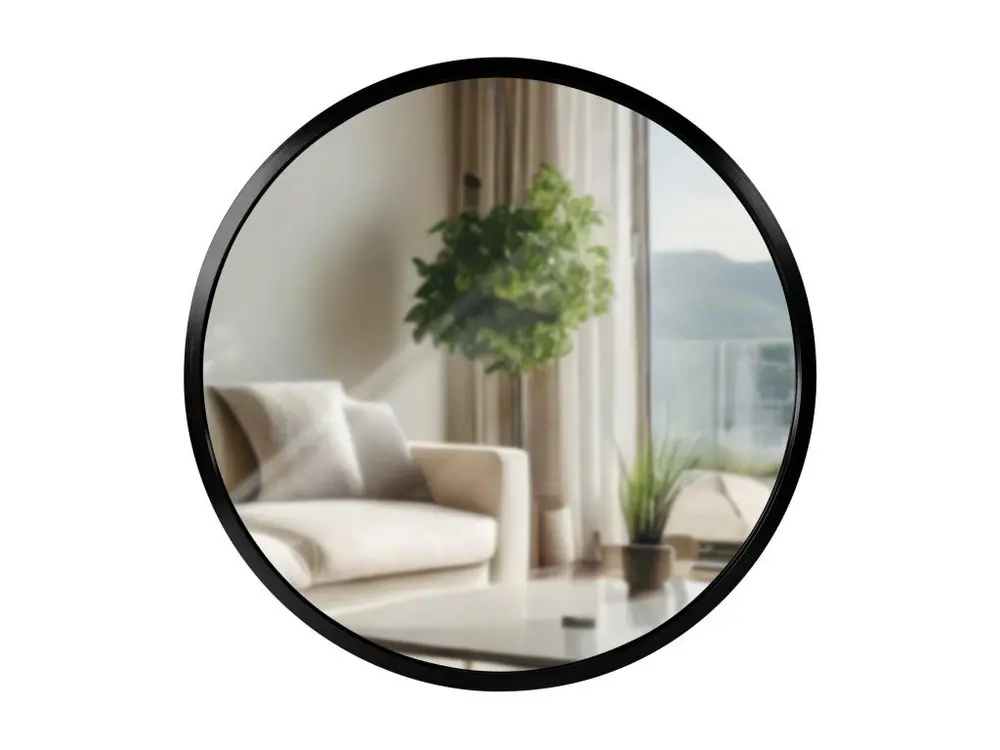 Miroir mural - rond Ø 30 cm - Métal - Noir - Elsie