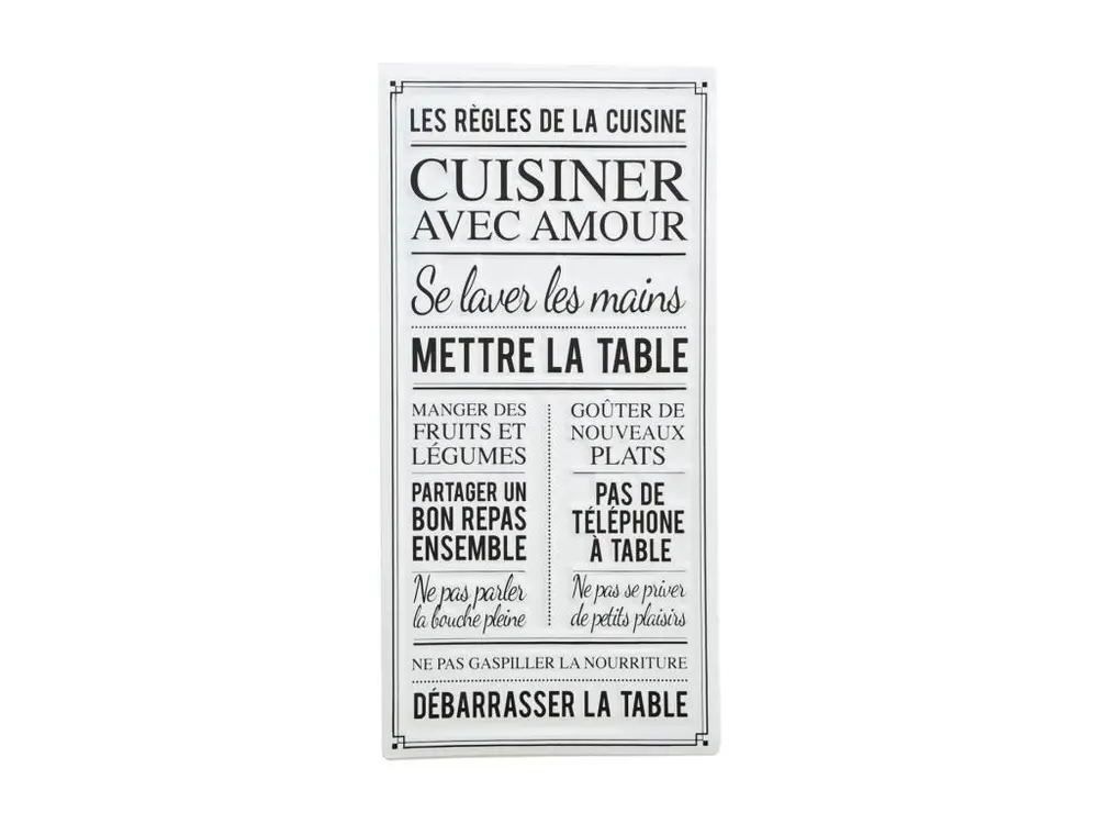 Plaque décorative en métal Les règles de la cuisine 30x60 cm