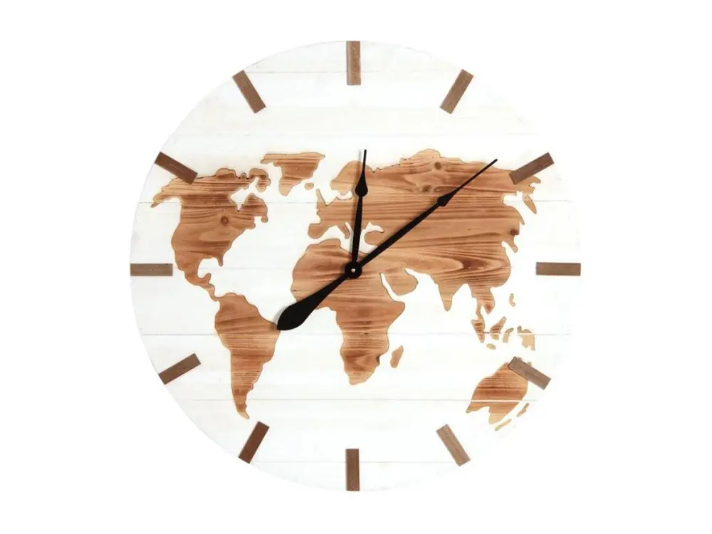 Horloge mappemonde en bois