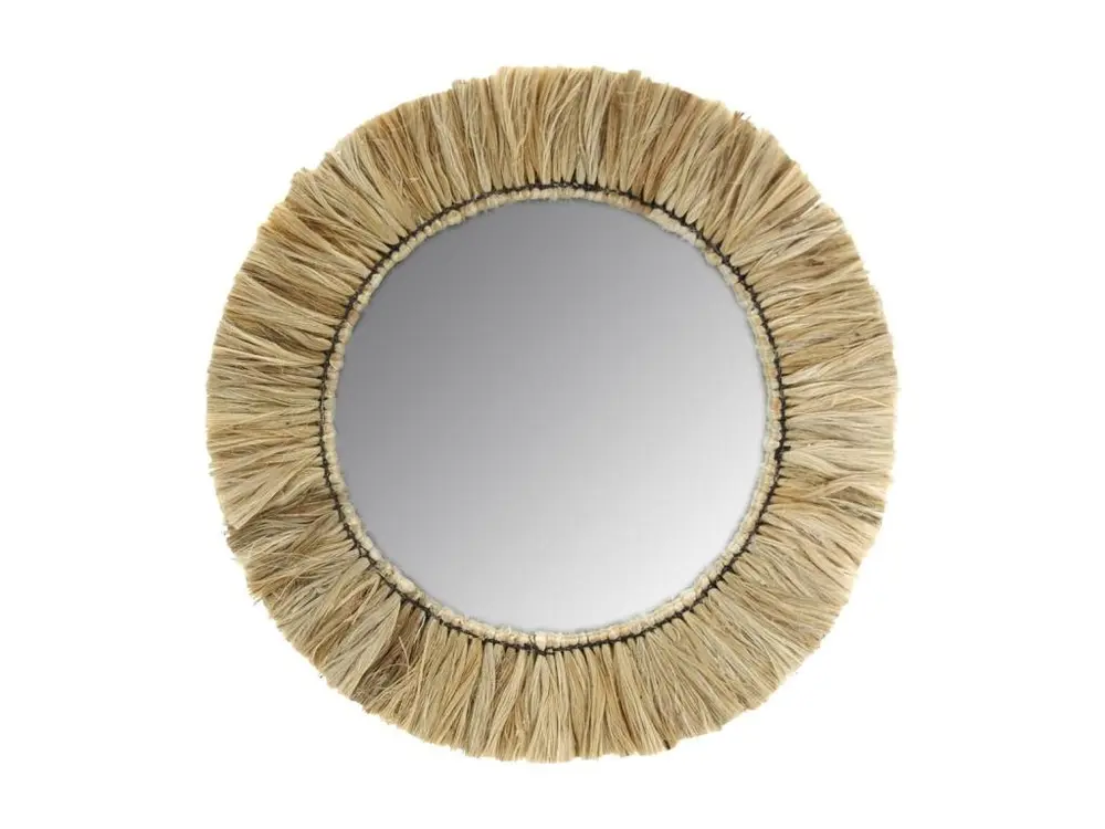 Miroir rond en jonc naturel