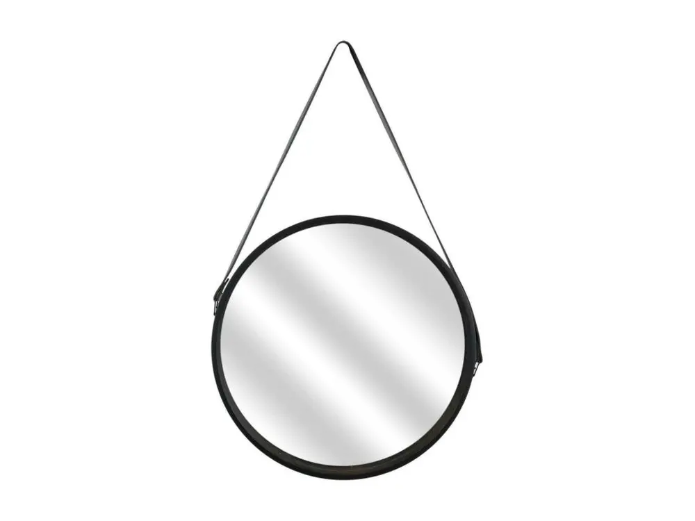 Miroir rond 40 cm avec anse en polyuréthane Noir