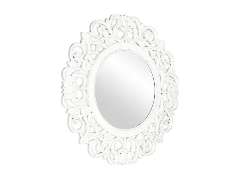 Miroir rond en bois sculpté blanc 60 cm