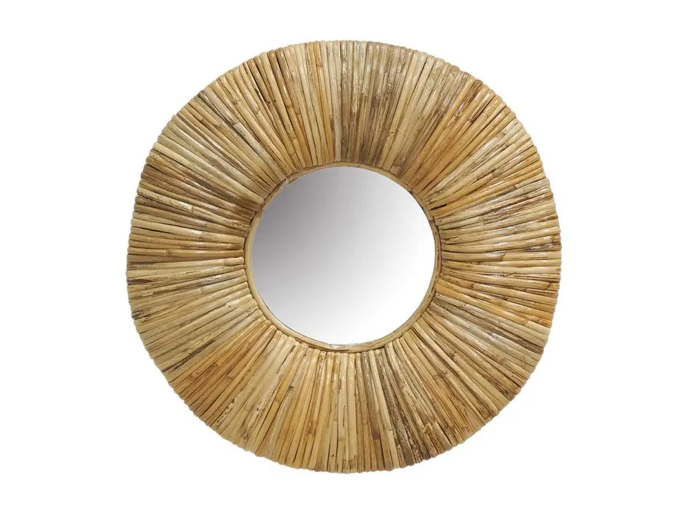 Miroir rond en rotin naturel