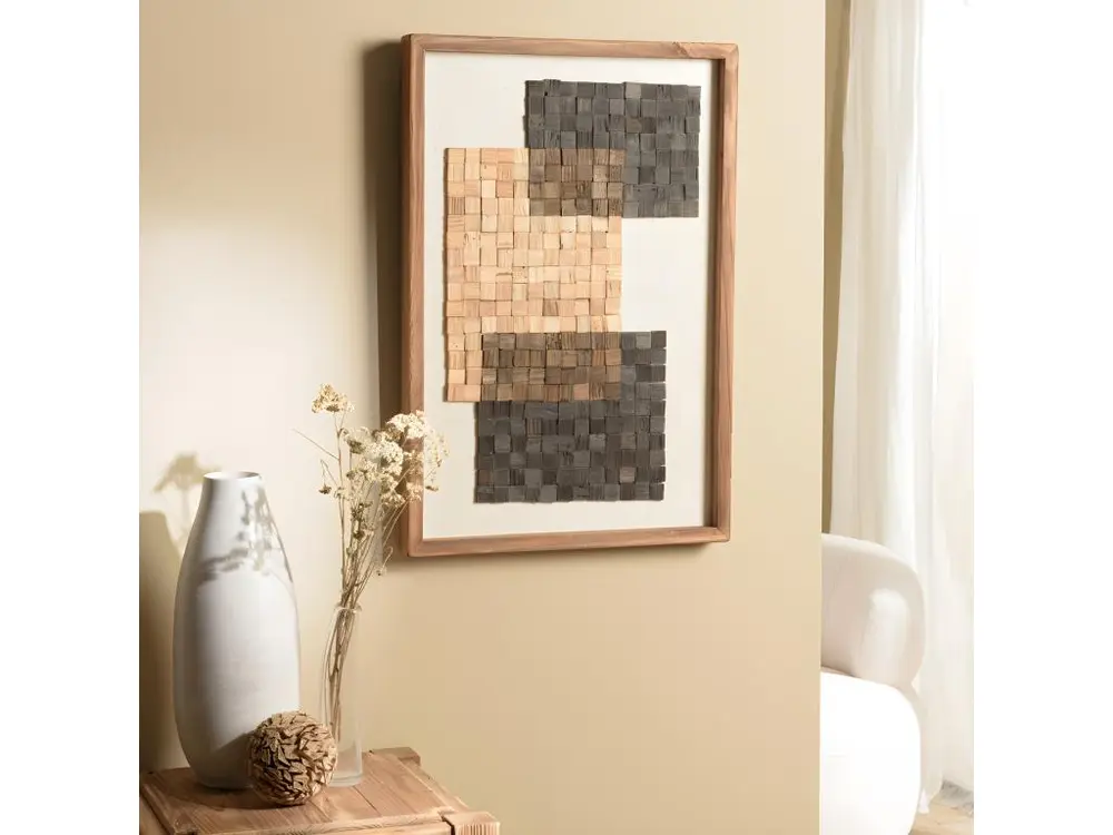 ANDRIAN - Décoration murale n°1 42x62cm mosaïque beige/noire Pin recyclé