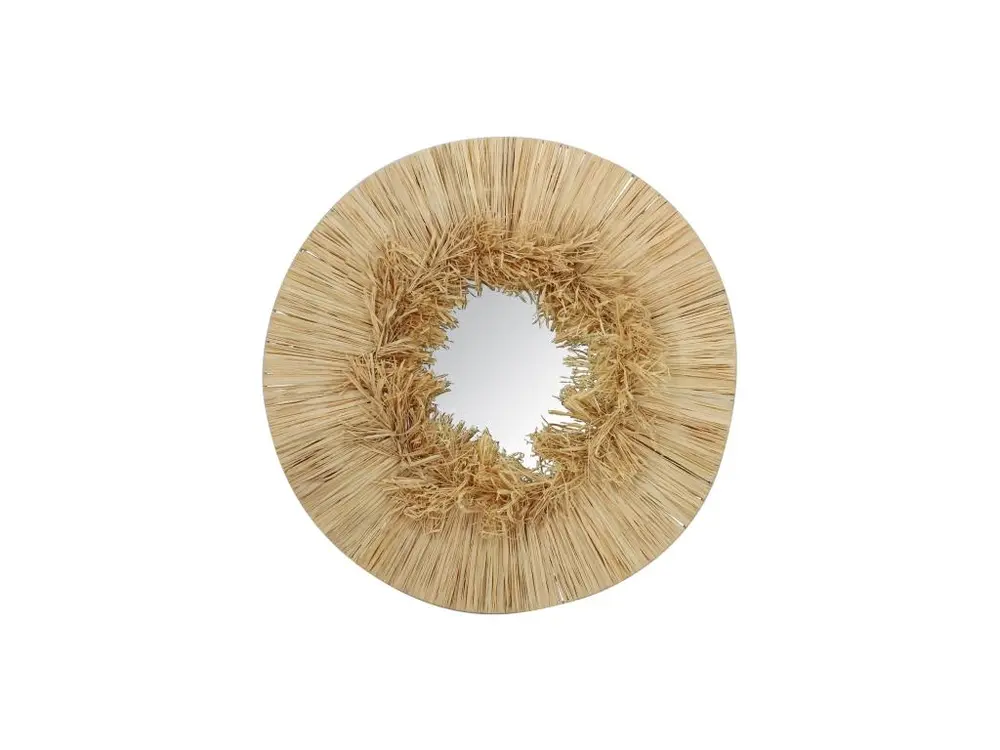 Now's Home - Miroir Rond En Raphia Naturel Fait Main Diametre 55cm El Nido