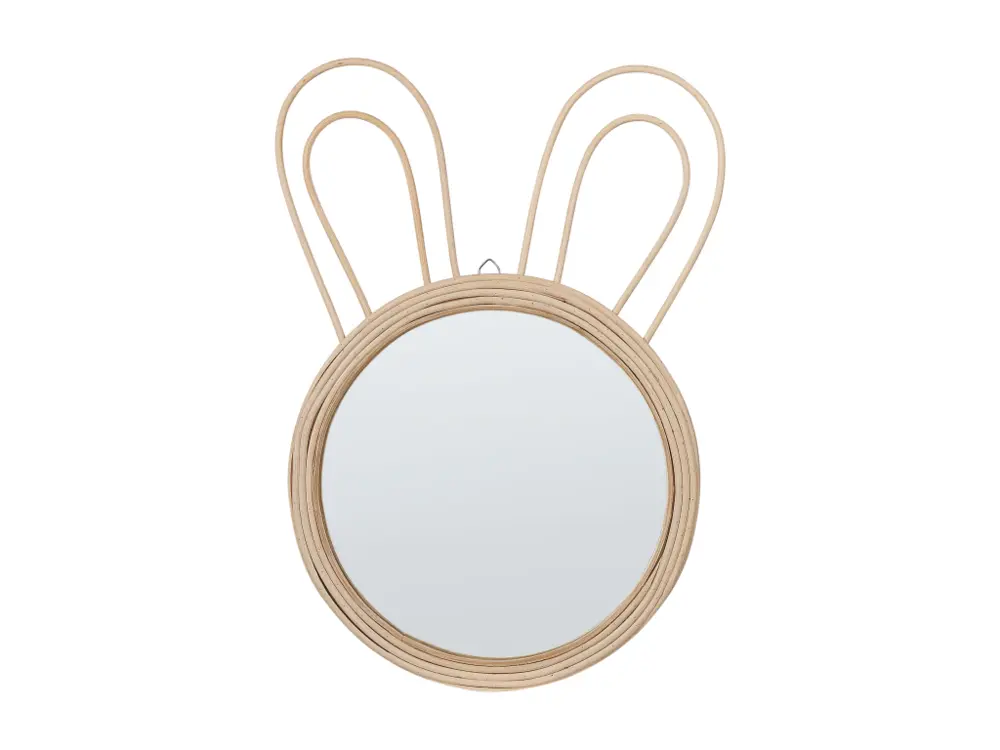 Miroir mural avec forme de lapin ø 26 cm en rotin naturel GOLONG