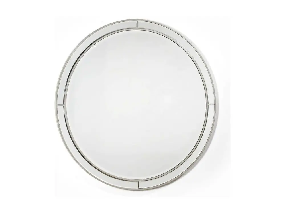 Miroir mural rond bois argenté et verre Octy