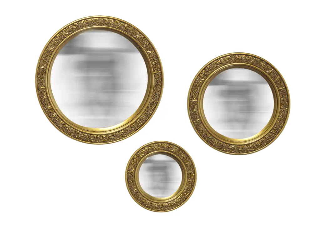 Lot de 3 miroirs ronds convexes dorés 13, 16 et 23cm