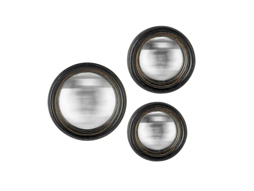 Lot de 3 miroirs ronds convexes patinés 9, 11 et 13 cm