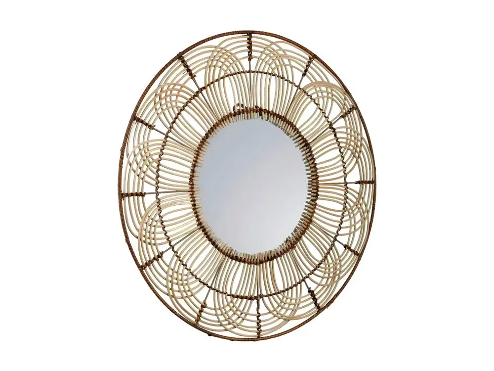 Miroir rond en rotin marron 61x61x03h