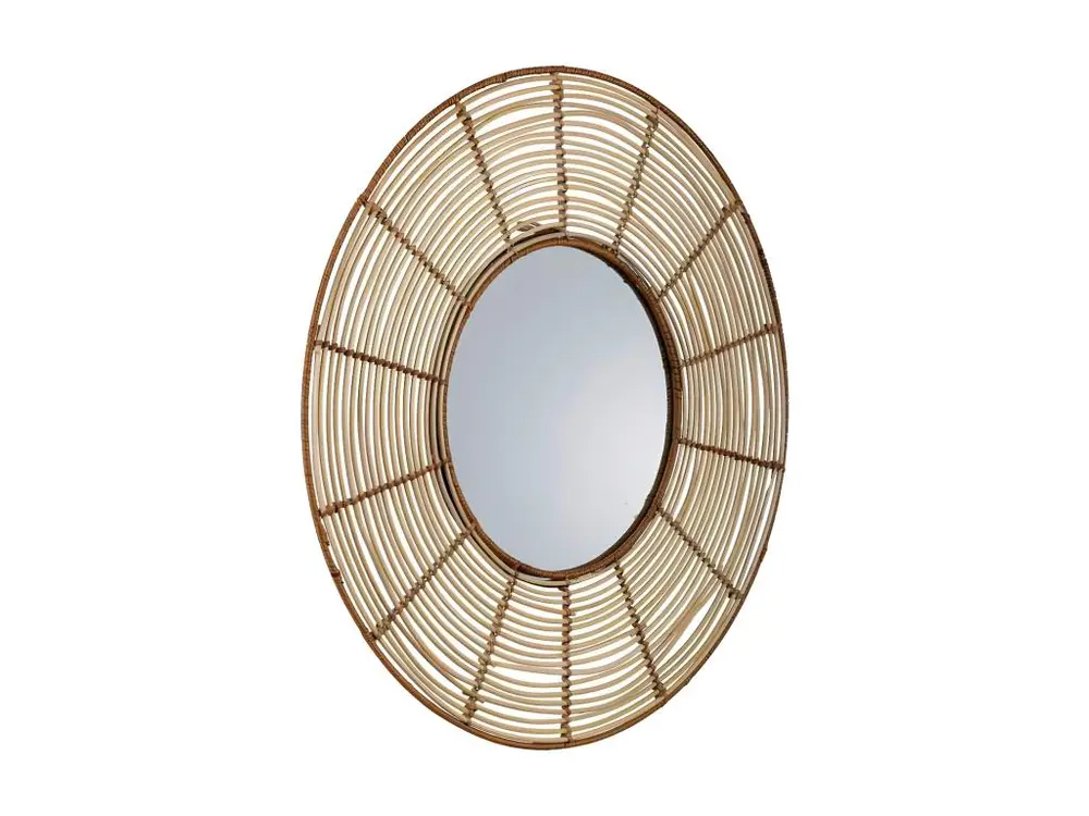 Miroir rond en rotin marron 61x61x03h