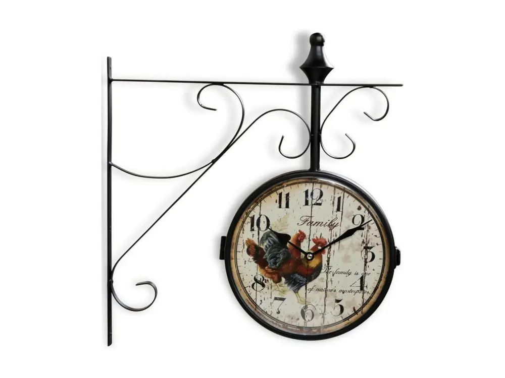 Horloge De Gare Ancienne Double Face Family Coq Fer Forge Blanc 24cm - Fer Forgé